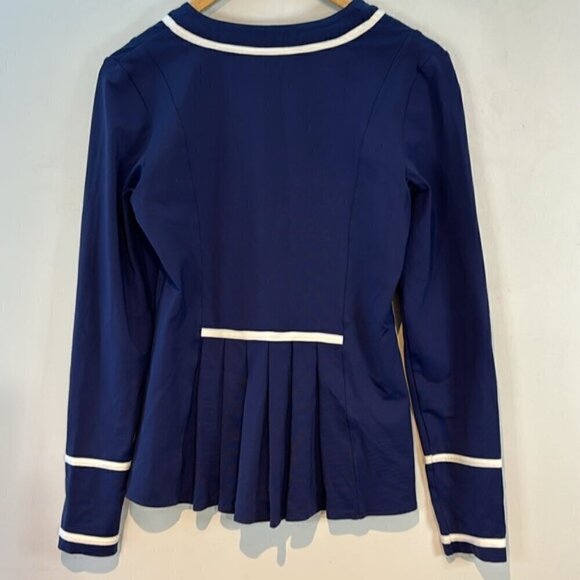 Pure lime navy blue/white piping fitness/tennis zip jacket with pleats size XS - Picture 2 of 8